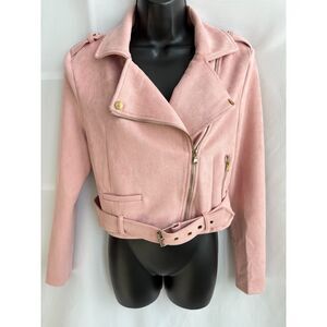 Michel Suede Blush Pink Moto Jacket Size S Barbiecore Biker Cute Girly Barbie